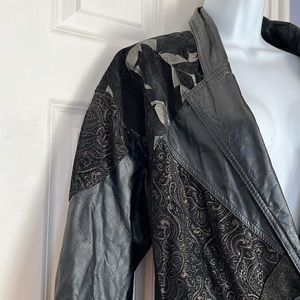 Vintage 90s Paris Sport Club Black Patterned Leather Trench Coat Size Small